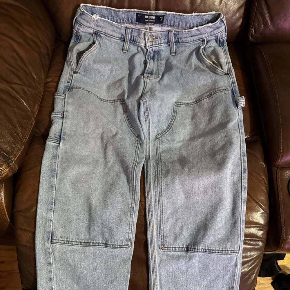 Hollister Loose Carpenter Painters Jeans Double Knee Light Wash - Men's 32x30